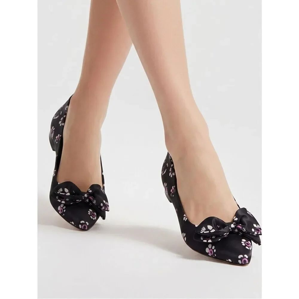 TORY BURCH | Rosalind Black Purple Floral Pointed Toe Flats Women’s Size 10.5